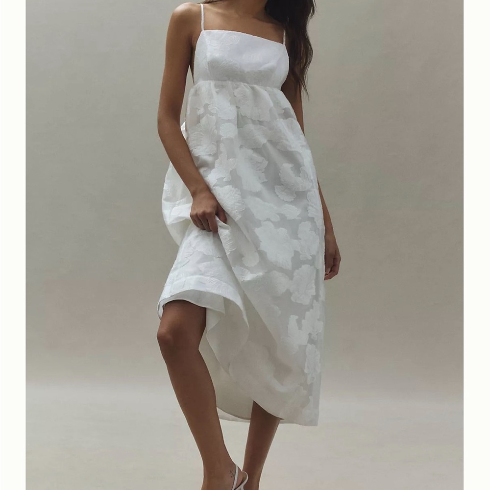 BHLDN Floral Burnout Jacquard Apron Maxi Dress